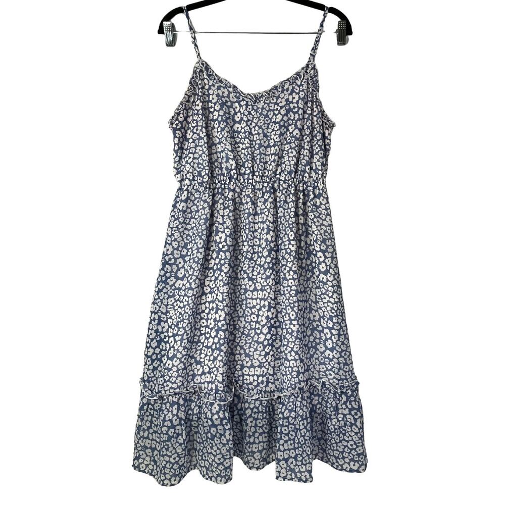 Cupshe Blue White Floral Lined Soft V Neck Sleeveless Shift Dress Medium